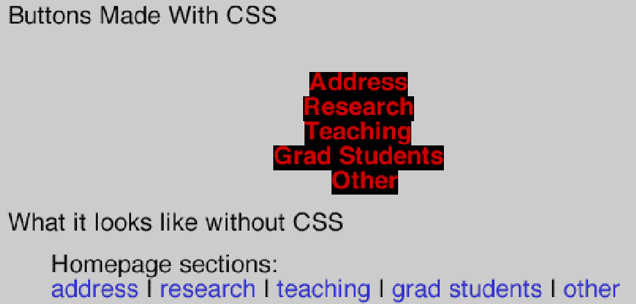 the CSS example using WebTV simulator:
               The buttons are shown as red text on black background.
               The font is very large.