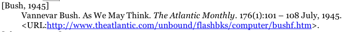 link to Bush's memex article at Atlantic magazine online